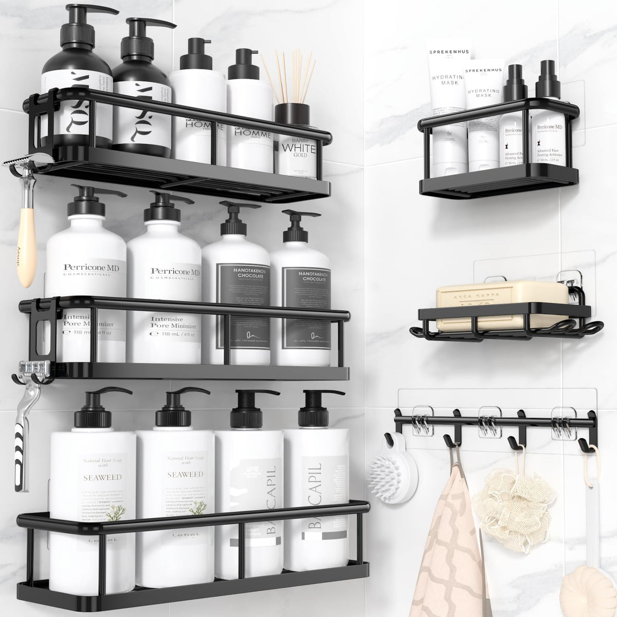 YASONIC Shower Caddy Adhesive, Rustproof Shower Shelves for Inside Shower