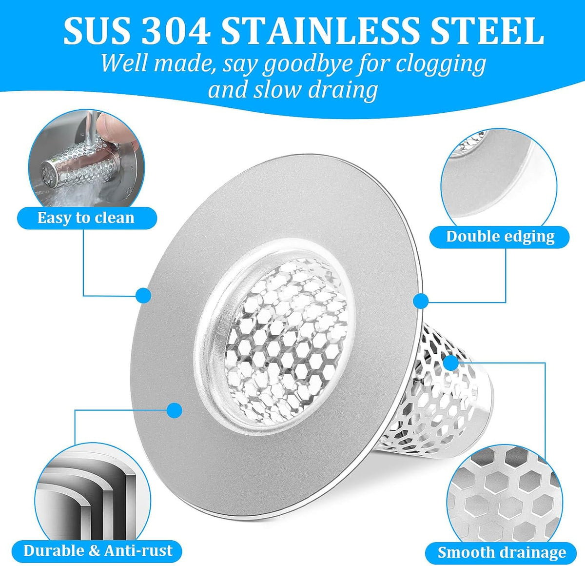Dayker 3PCS Bathroom Sink Drain Strainers, Stainless Steel Hair Catcher