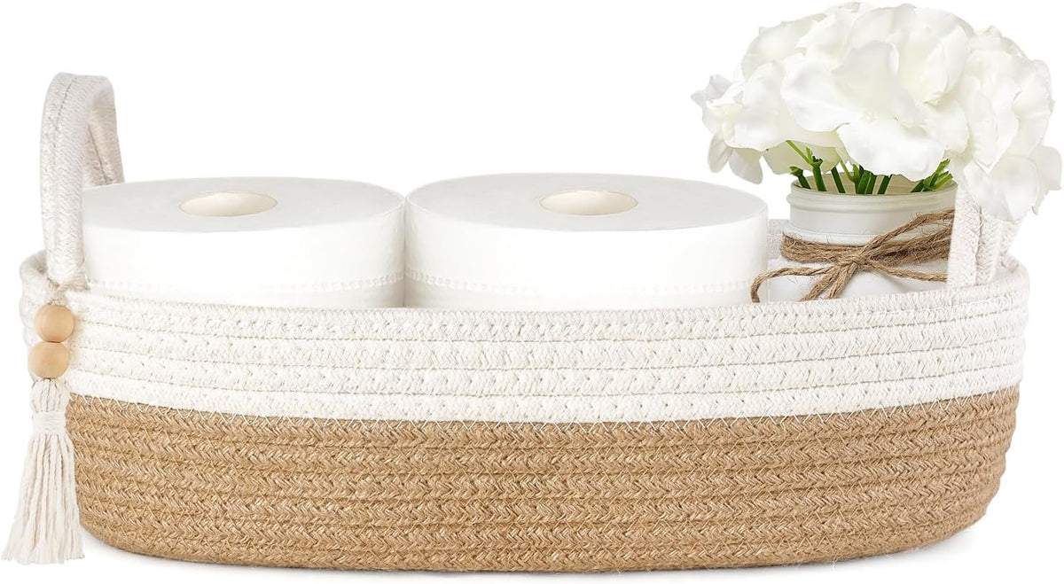 Mkono Toilet Paper Basket, Boho Bathroom Decor, Small Storage Organizer