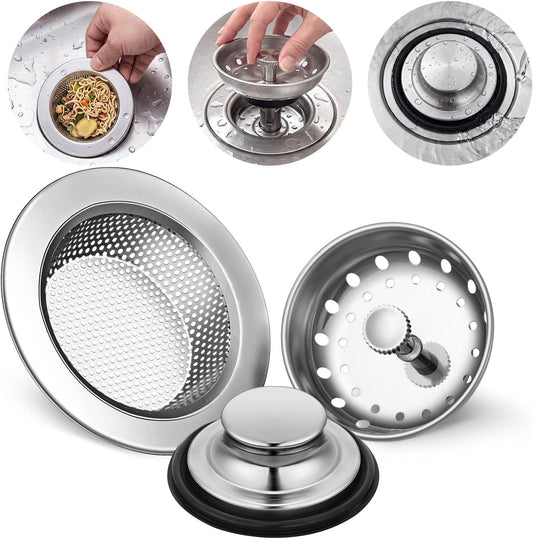 Mudder 3 Pcs Sink Plug Stopper Disposal Drain Strainer,Silver