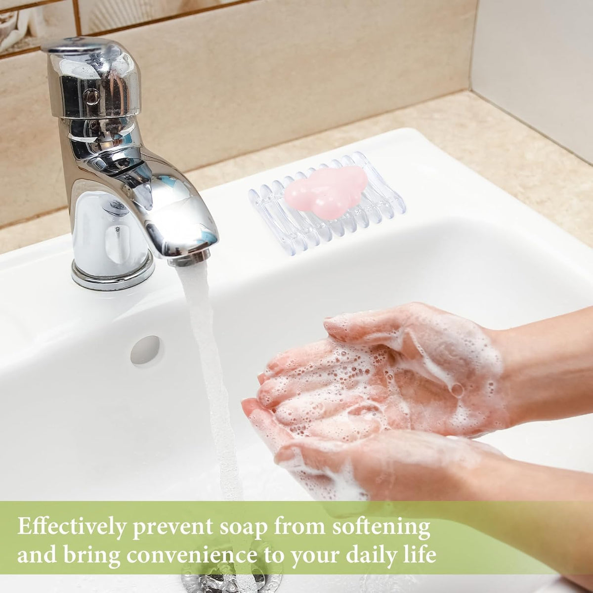 4 Self Draining Soap Dish, Plastic Bar Soap Holder & Saver for Shower Sink