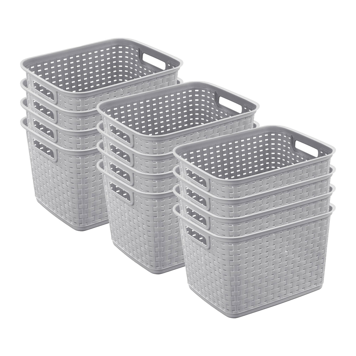 Sterilite Tall Weave Basket, Rectangular Plastic Décor Bin, Gray, 6 Pack