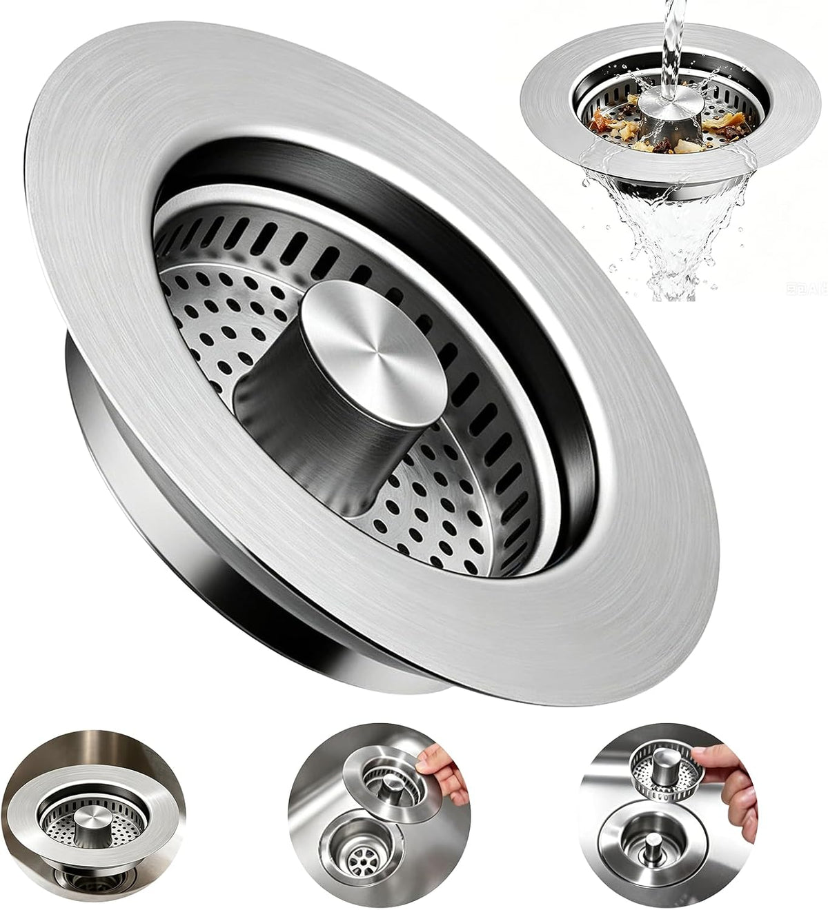 3 in 1 Kitchen Sink Stopper, Pop Up Kitchen Sink Drain Strainer