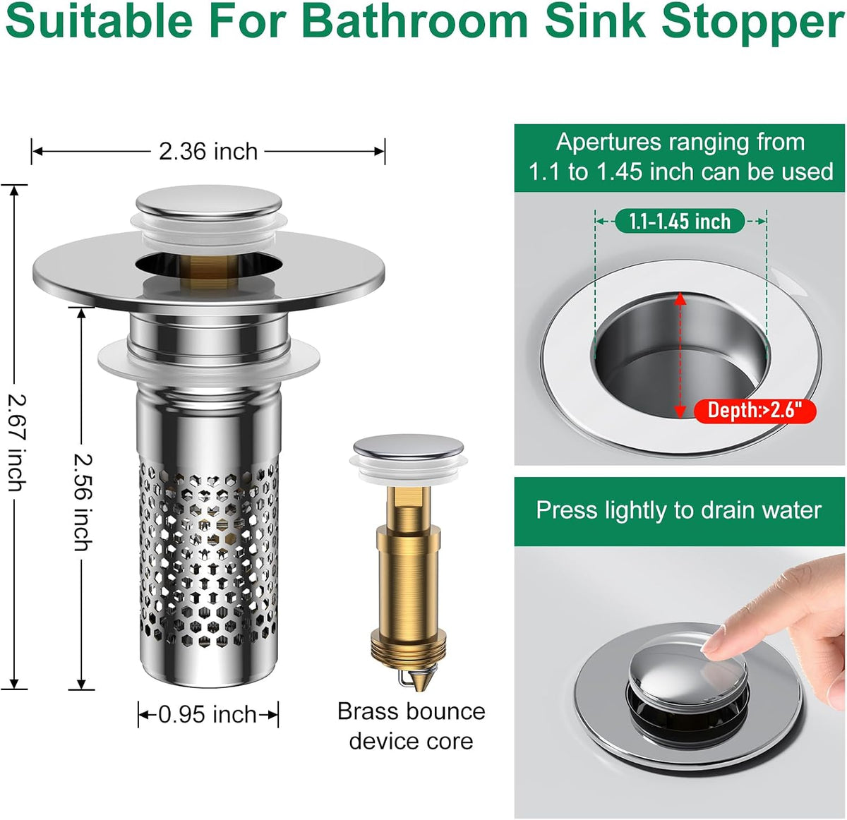 Bathroom Sink Drain Strainer,Universal Pop-Up Sink Stopper Hair Catcher
