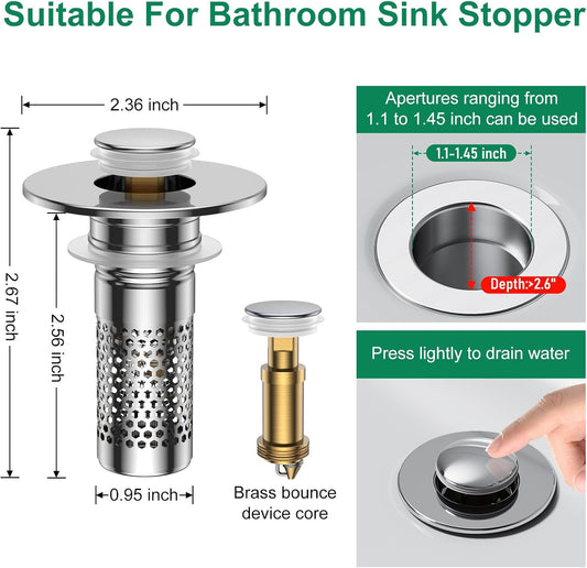 Bathroom Sink Drain Strainer,Universal Pop-Up Sink Stopper Hair Catcher