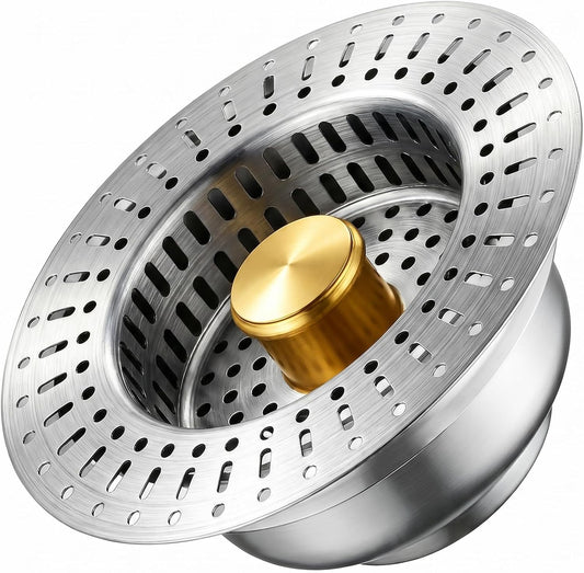 3-in-1 Sink Drain Strainer with Stopper & Basket, Fits 3-1/2" Hole
