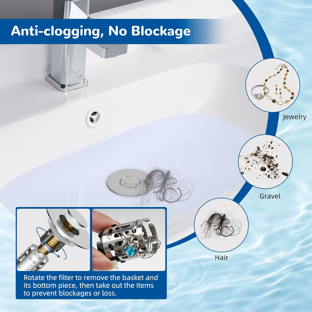 Hibbent 2 PCS Upgraded 3 in 1 Bathroom Sink Drain Strainer, Pop Up Stopper