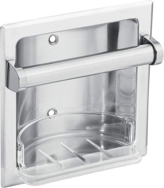 Moen 2565CH Commercial Recessed Soap Holder, Chrome, Wall-Mounted Bathroom Soap Dish with Removable Tray