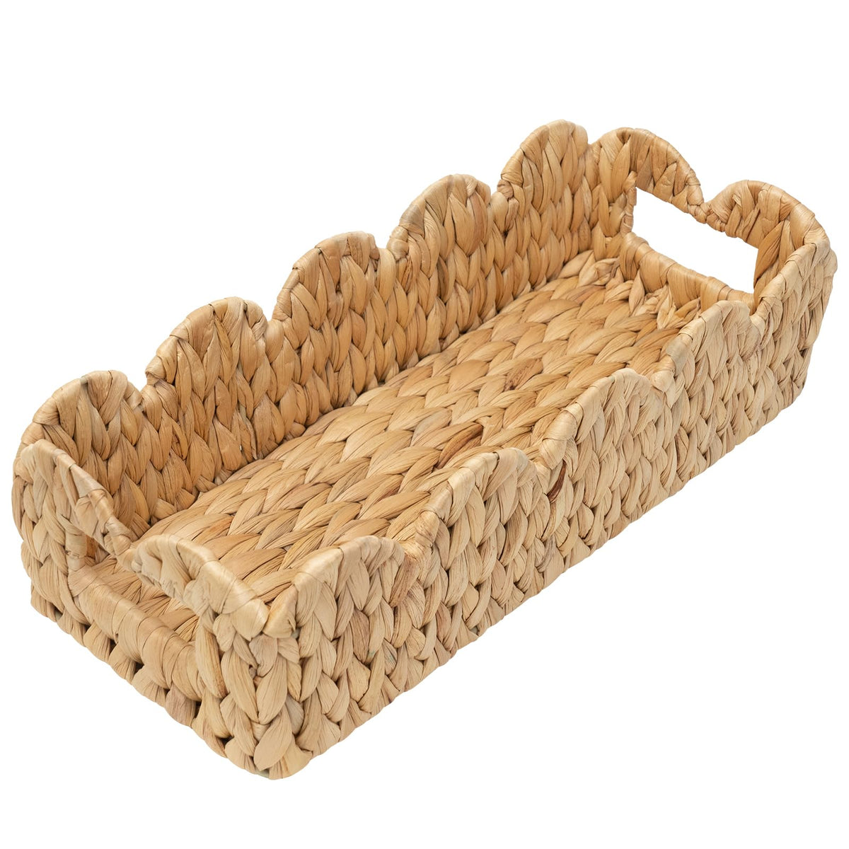 Coeusy Scalloped Toilet Paper Basket, Wicker Basket for Bathroom, Natural