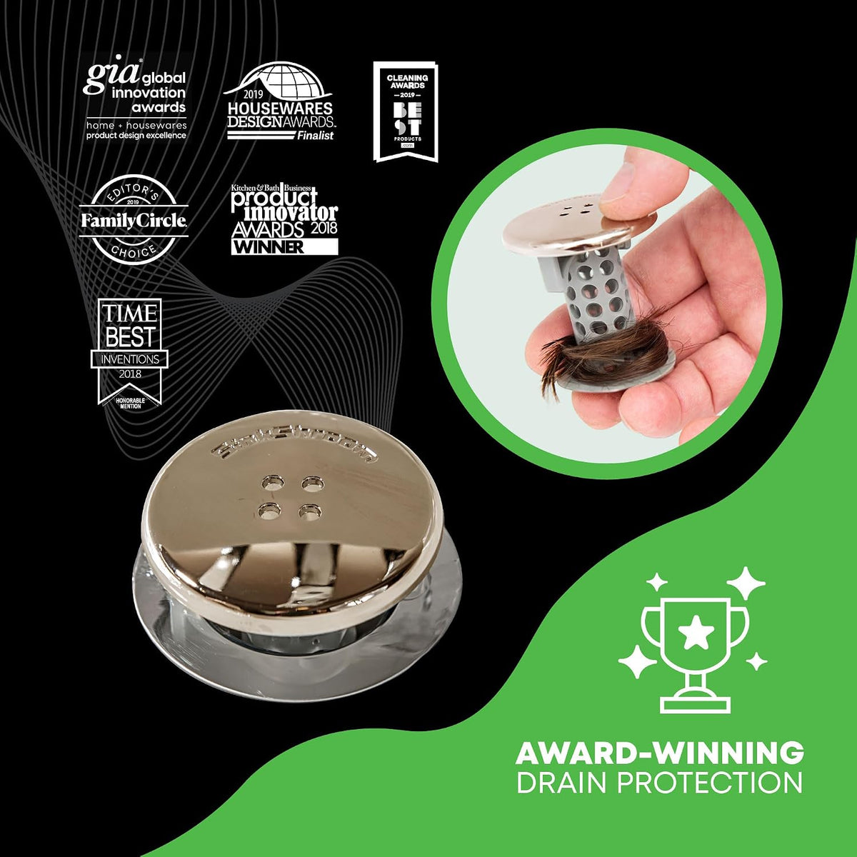 SinkShroom Revolutionary Bathroom Sink Drain Protector Hair Catcher, Strainer, Snare, Nickel Edition