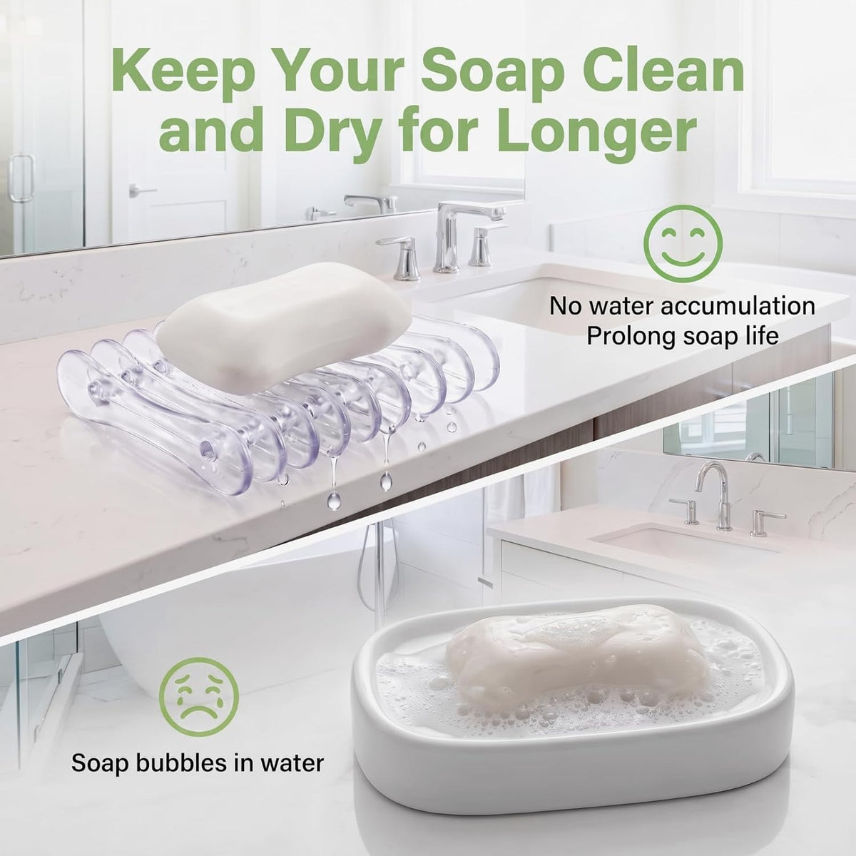 4 Self Draining Soap Dish, Plastic Bar Soap Holder & Saver for Shower Sink