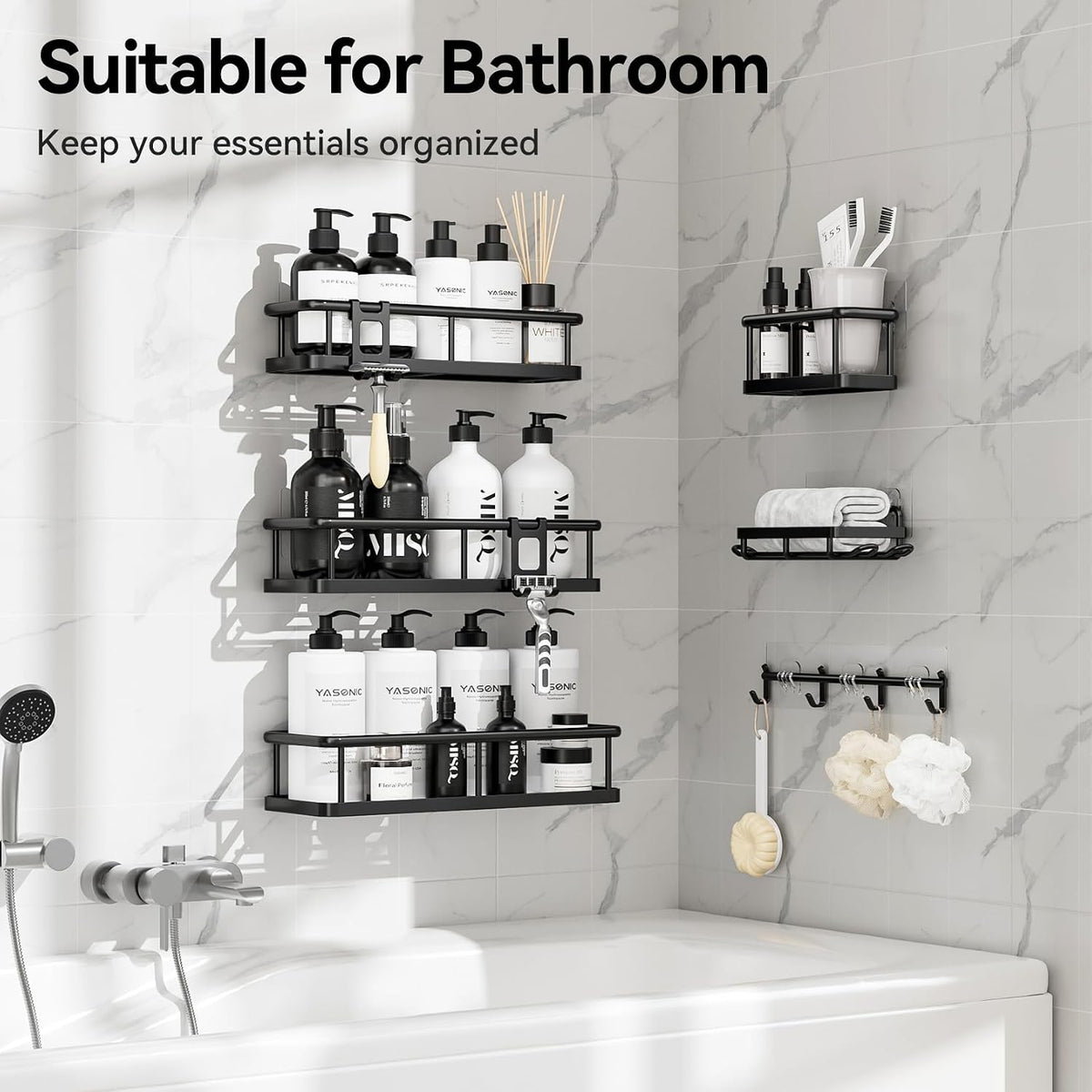 YASONIC Shower Caddy Adhesive, Rustproof Shower Shelves for Inside Shower