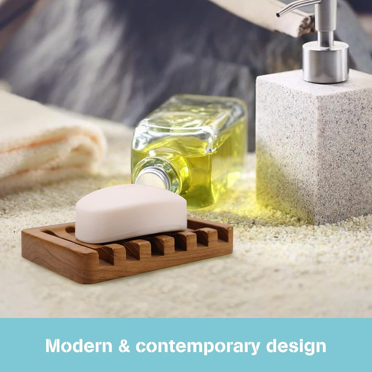 HTB 2 Pack Self Draining Soap Dishes,Teak Wood Soap Holder for Shower