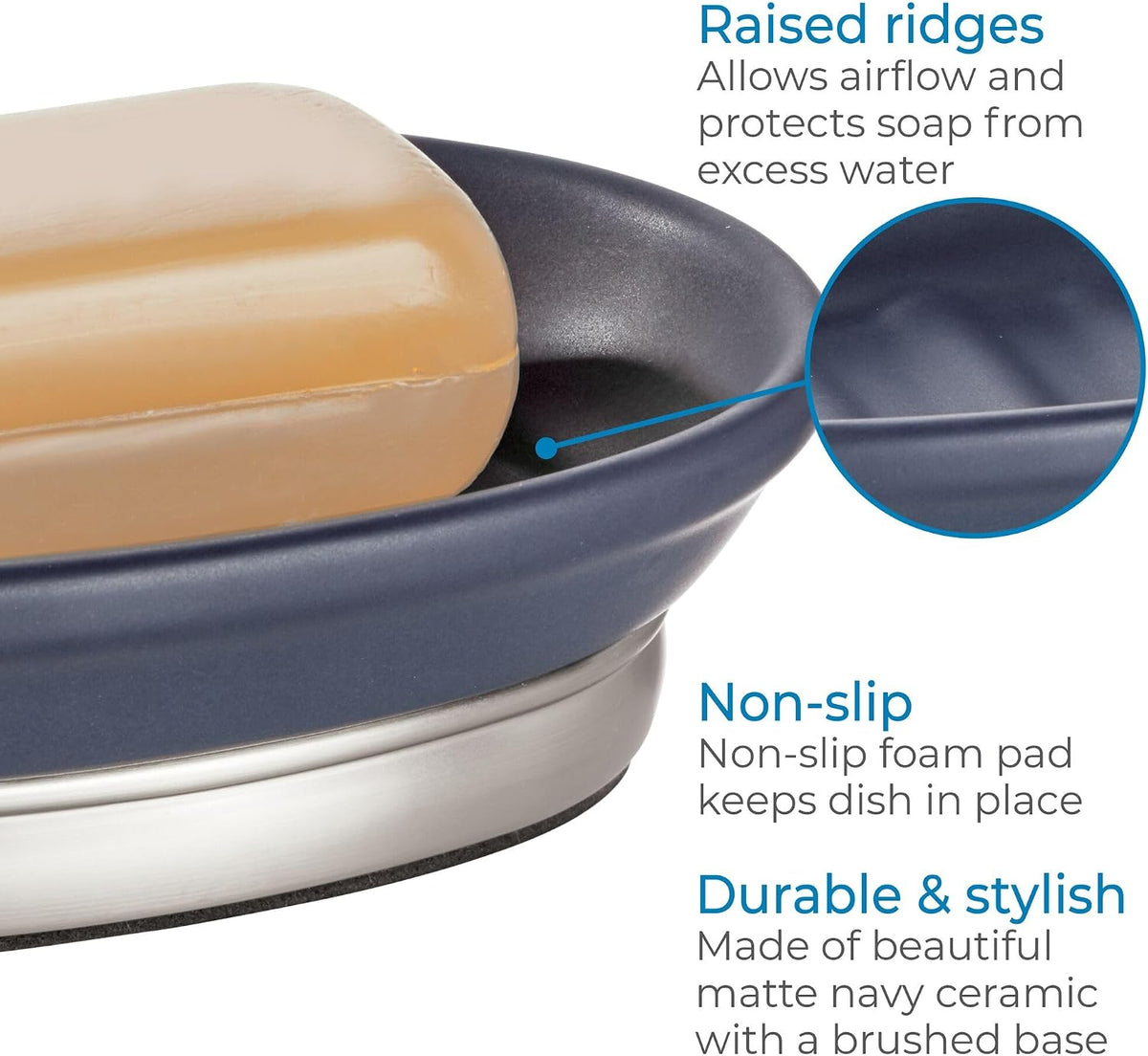 iDesign Soap Dish, Matte Navy/Brushed Nickel