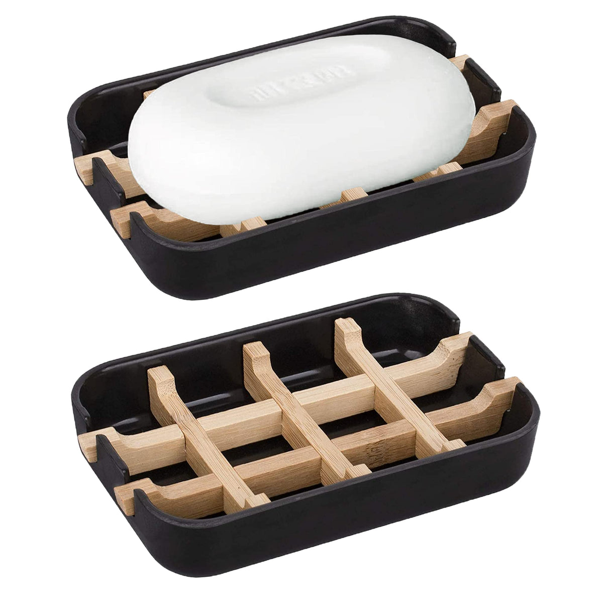 Aoheuo Modern Bamboo Fiber soap Holder and soap Dish Combination (Removable),5.12 Long by 3 Wide, 0.98 inches high, Used in Kitchens, bathrooms, and bar Sinks (White(2 Pack))