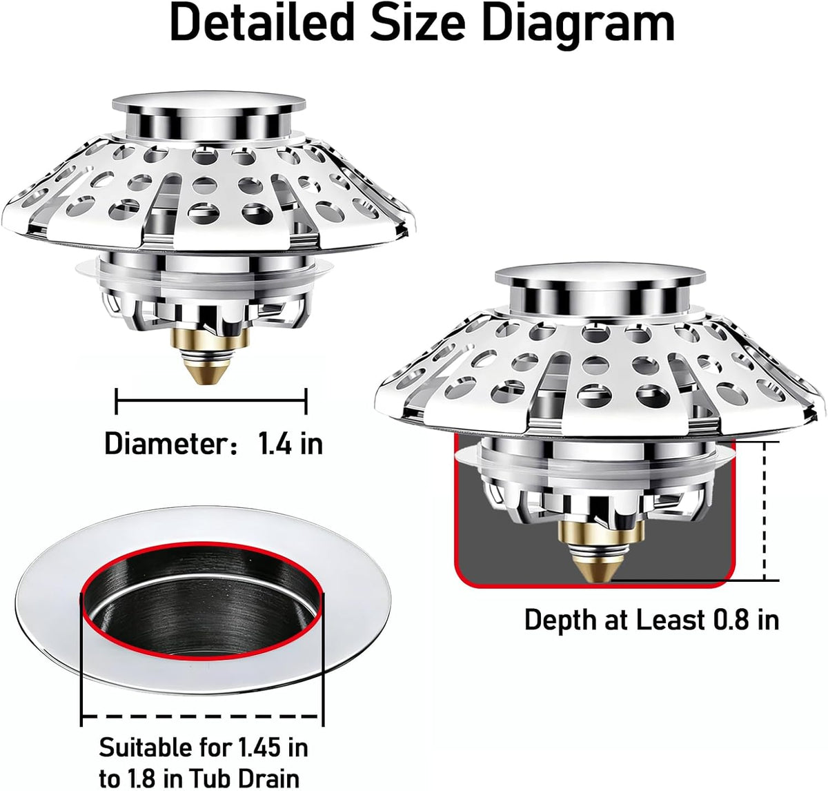 AzWzz Tub Stopper Bathtub Drain Stopper Plug, Pop Up Tub Drain Hair Catcher