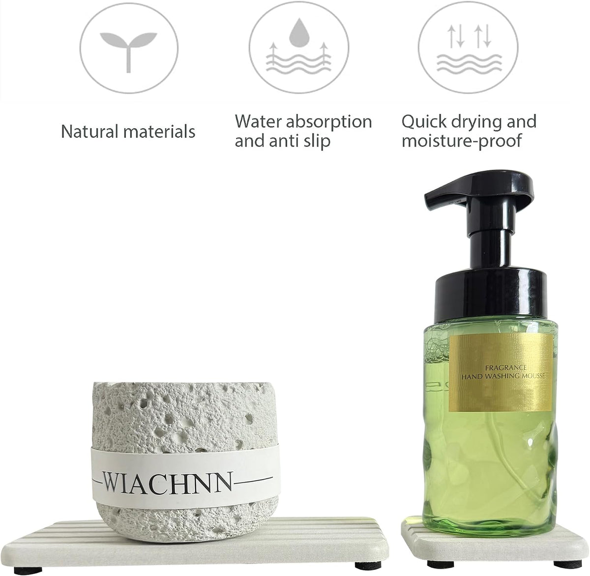 NiuYichee Set of 4 Water Absorbent Diatomite Coasters, Dish Soap Stone Tray