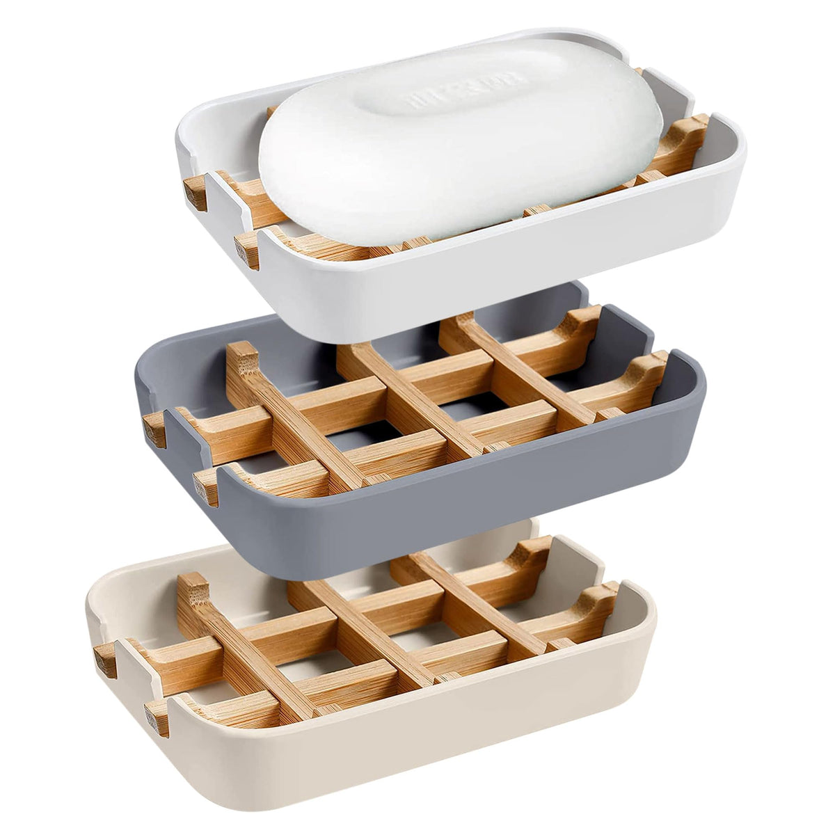 Aoheuo Modern Bamboo Fiber soap Holder and soap Dish Combination (Removable),5.12 Long by 3 Wide, 0.98 inches high, Used in Kitchens, bathrooms, and bar Sinks (White(2 Pack))
