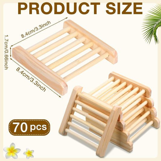 Amyhill 100 Pcs Bamboo Soap Dish Bulk Soap Holder Draining,Wooden Color