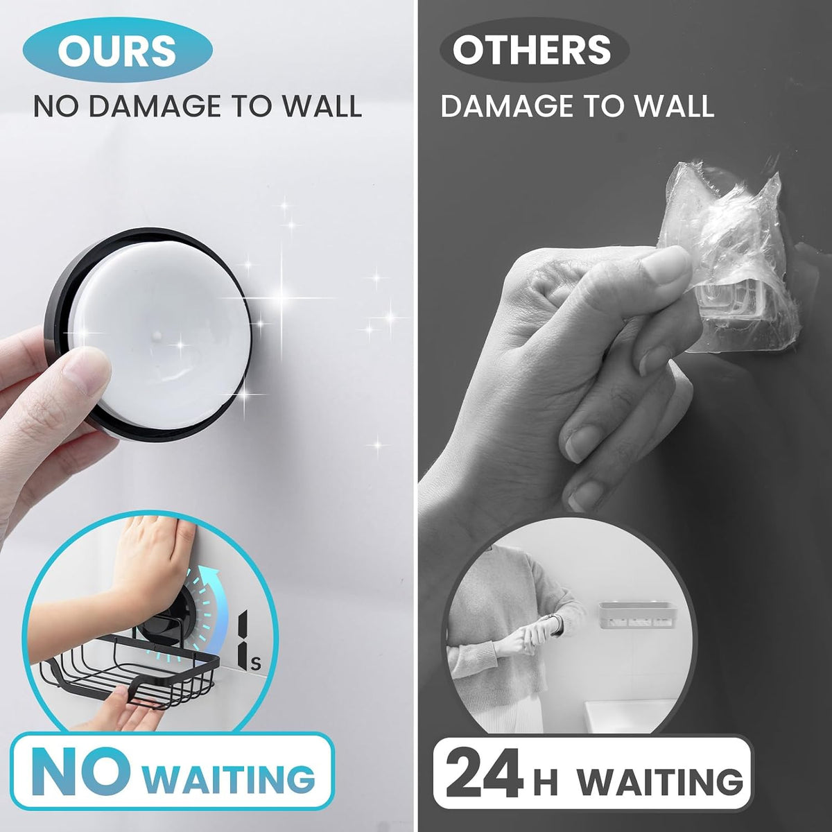 TAILI Soap Dish, Bar Soap Holder Suction Cup,Sponge Holder for Shower,Black