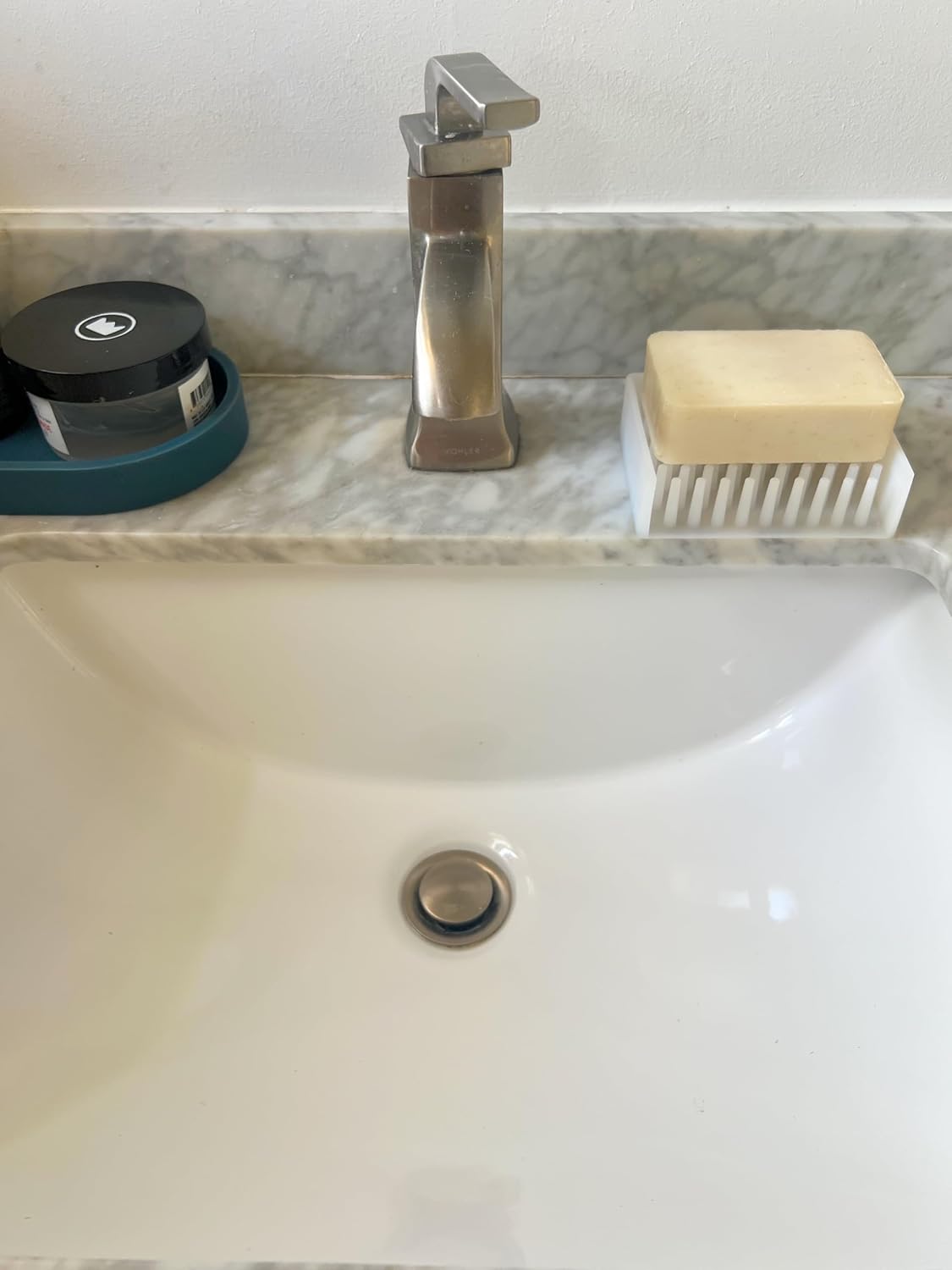 Silicone Draining Soap Dish, Floating Sloped Design, Universal Fit, Extra Thick (Clear White, 4.5"x3.5")