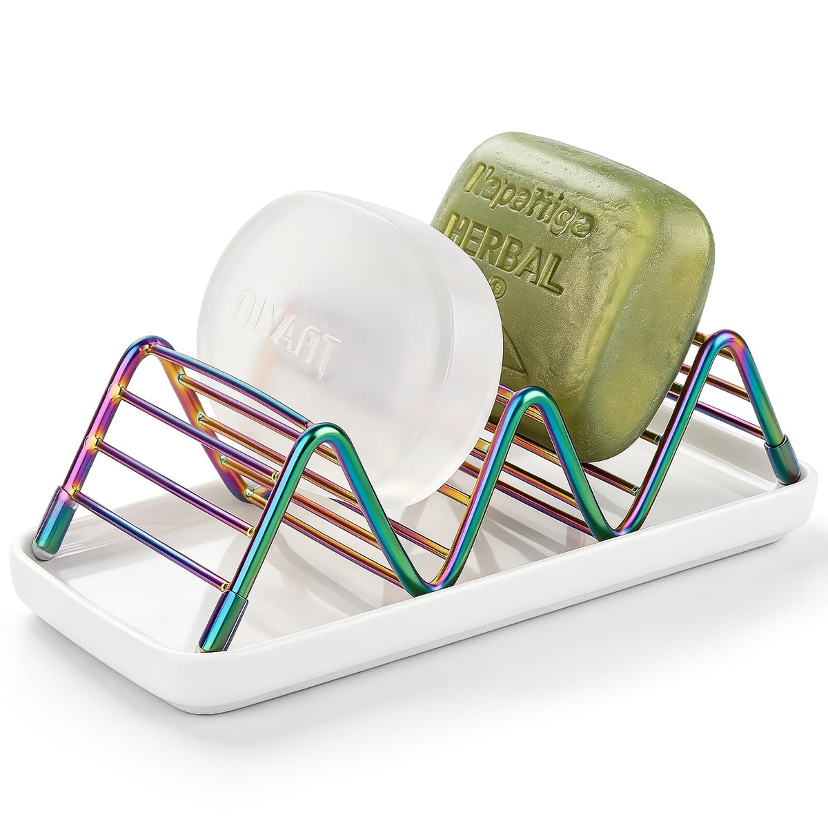 Stainless Steel Soap Dish Draining Soap Holder with Ceramic Tray, Gold