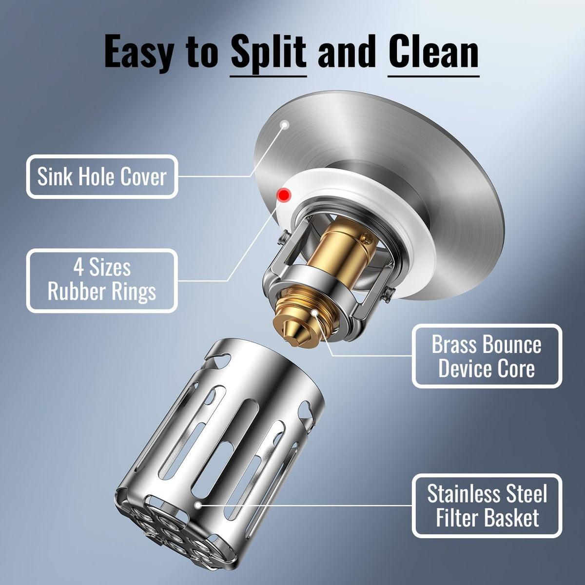 Heavy-Duty All-Metal Sink Stopper & Drain Strainer for Bathroom, Anti-Clog Anti Drain Flies/Smell Blocking/Easy Cleaning/2-Pack/Dual Drainage Modes/Pop-Up Design/Fits 1.1"–2.36" Drain