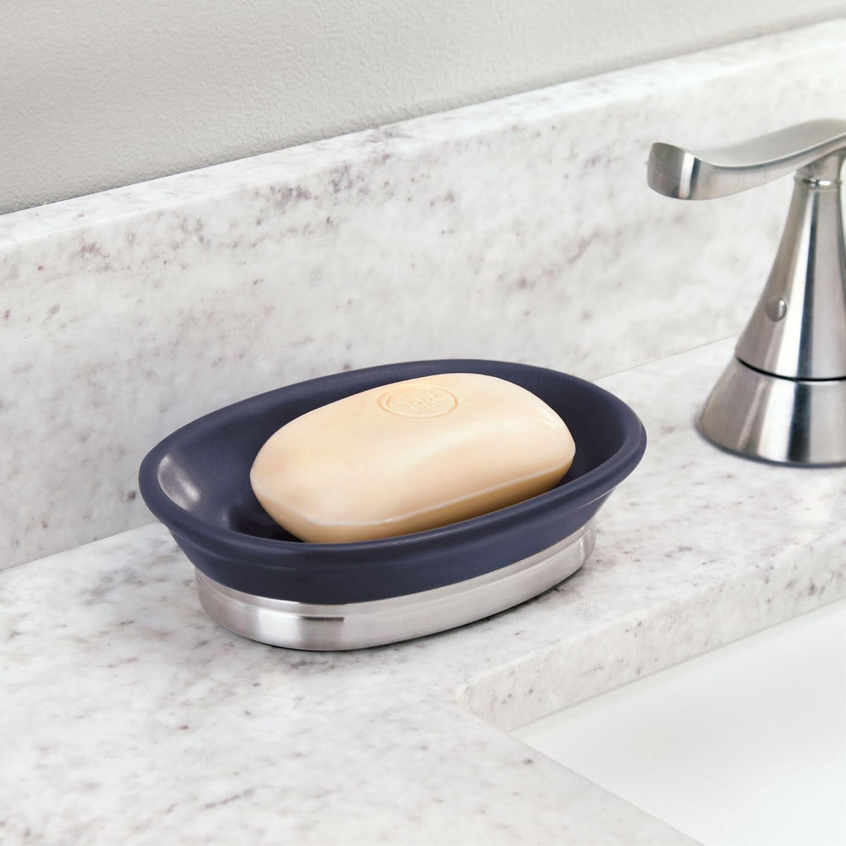 iDesign Soap Dish, Matte Navy/Brushed Nickel