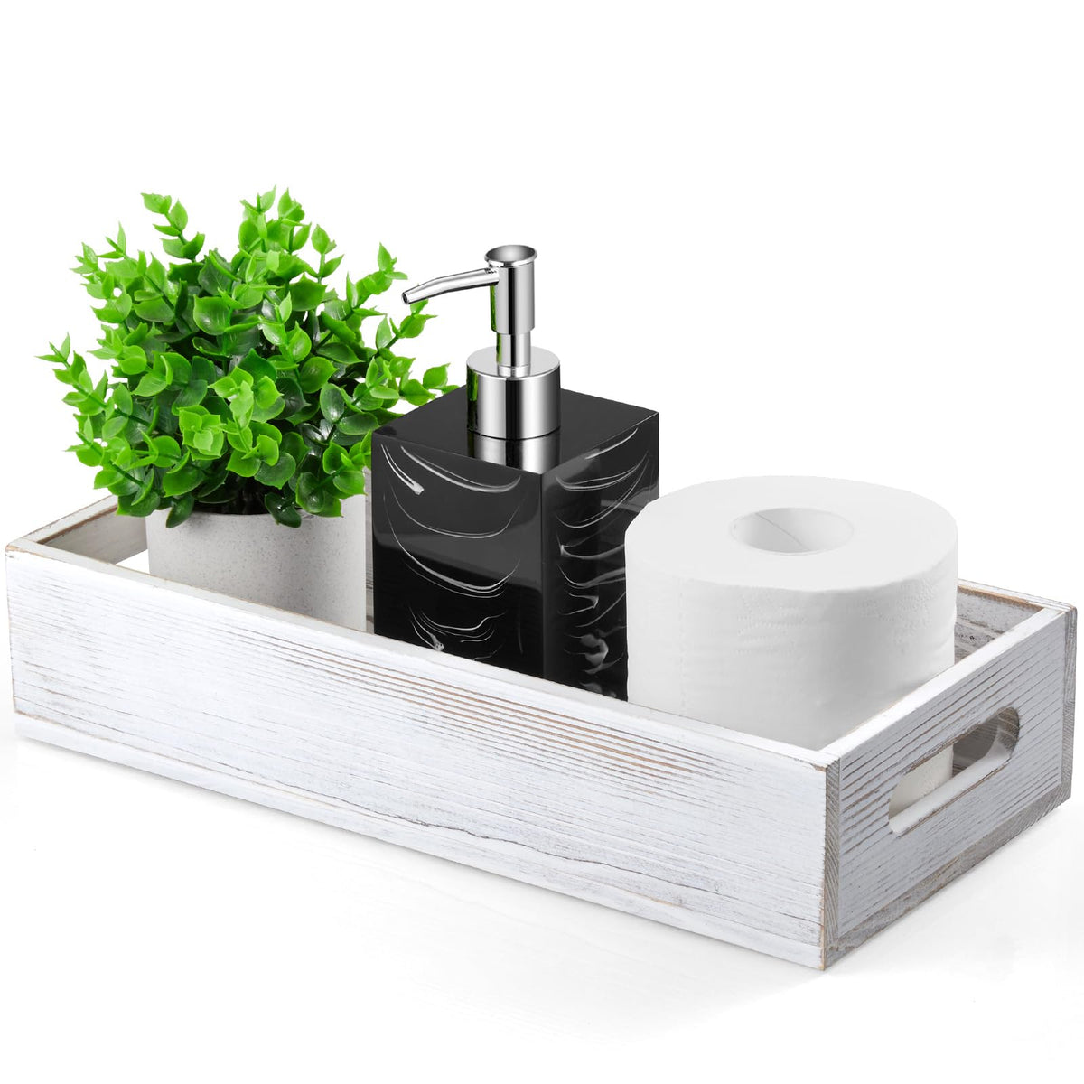 ALELION Acacia Wood Bathroom Storage Basket for Organizing - Toilet Paper Basket with Handle for Back of Toilet Tank Top Topper - Small Narrow Baskets for Kitchen Pantry Garage Laundry Room Storage
