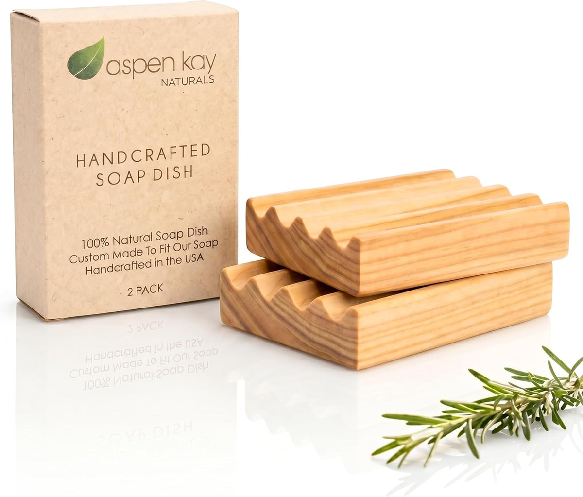 Wooden Soap Dish, Natural Soap Saver Tray with Drainage. 2 Pack - USA Made