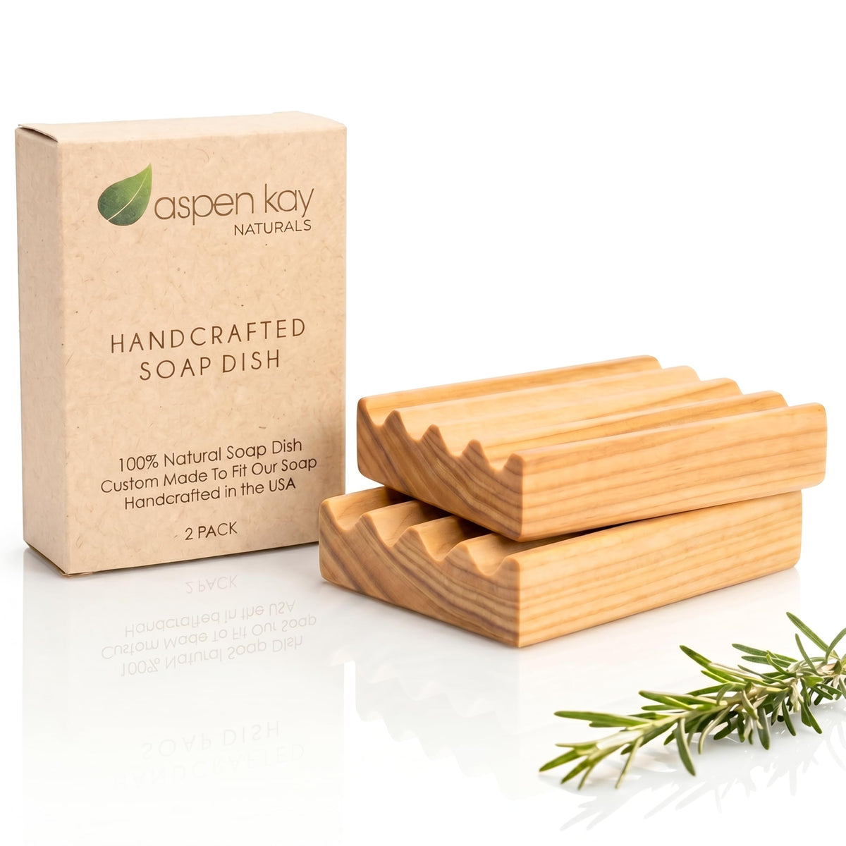 Wooden Soap Dish, Natural Soap Saver Tray with Drainage. 2 Pack - USA Made