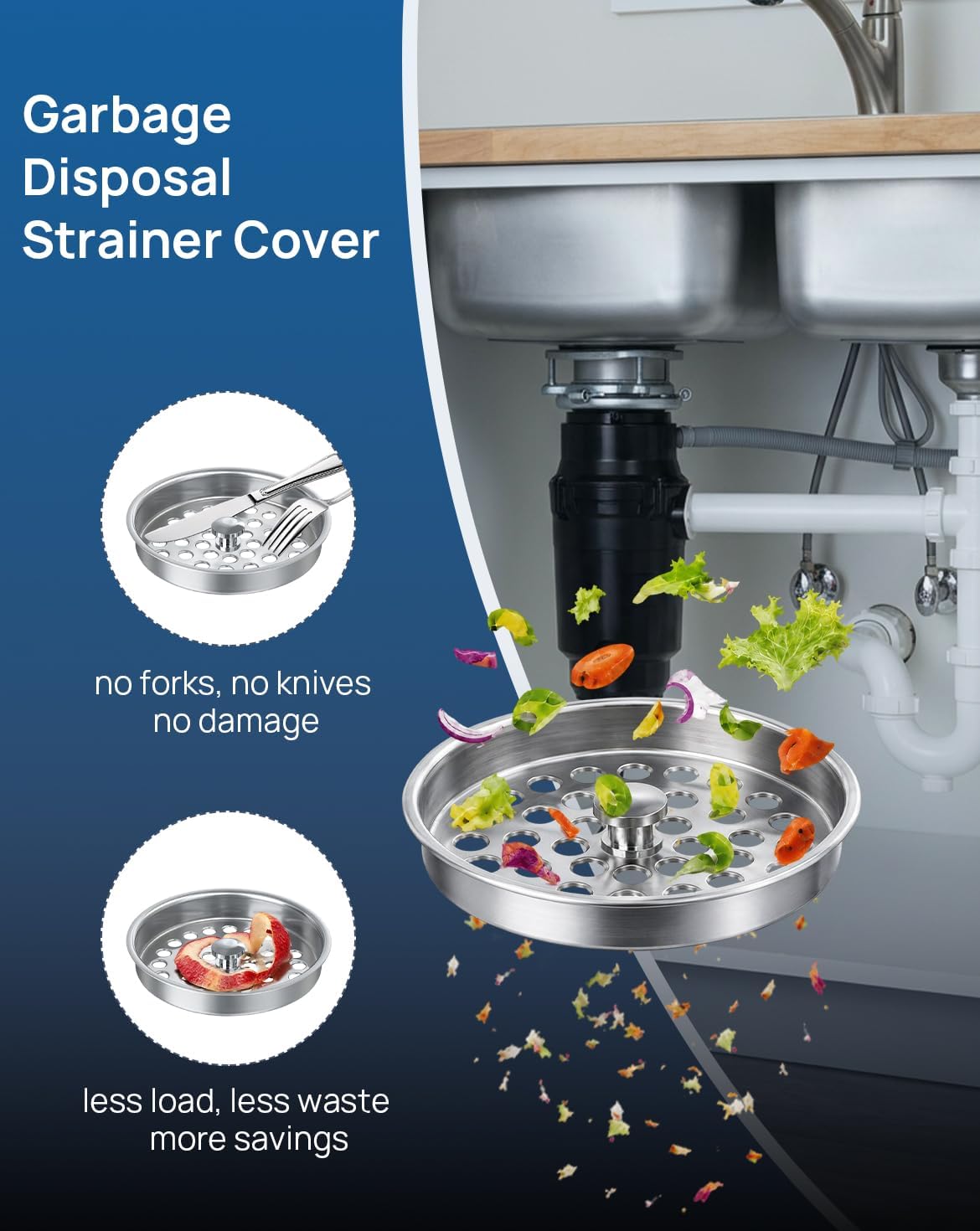 Commercial-Grade Garbage Disposal Basket Strainer Cover, Large Drain Holes