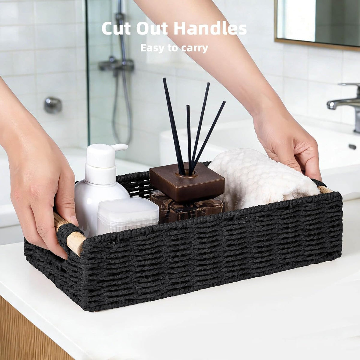 CubesLand Back of Toilet Storage Basket for Organizing W/Cut Out Handle