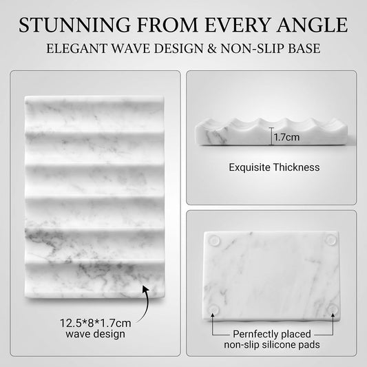 2 Pcs Natural Marble Soap Dish for Shower, Stone Soap Tray for Bathroom