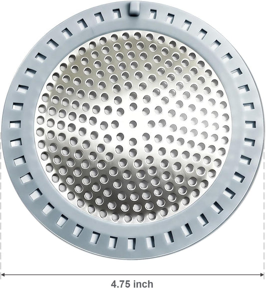 Seatery 2PCS Shower Drain Hair Catcher, Shower Drain Strainer, Stainless Steel with Silicone Edging, 4.75 Inch Diameter