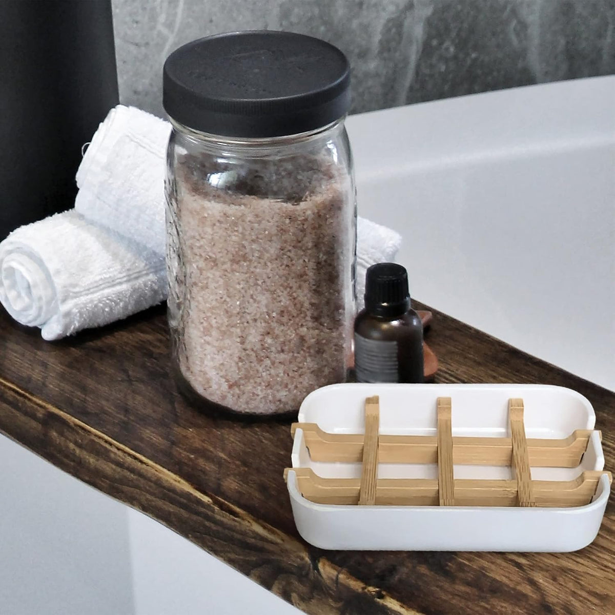 Aoheuo Modern Bamboo Fiber soap Holder and soap Dish Combination (Removable),5.12 Long by 3 Wide, 0.98 inches high, Used in Kitchens, bathrooms, and bar Sinks (White(2 Pack))