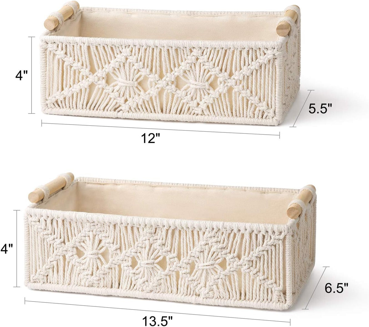 Mkono 2Pc Macrame Storage Basket, Boho Decor Toilet Paper Organizer, Ivory