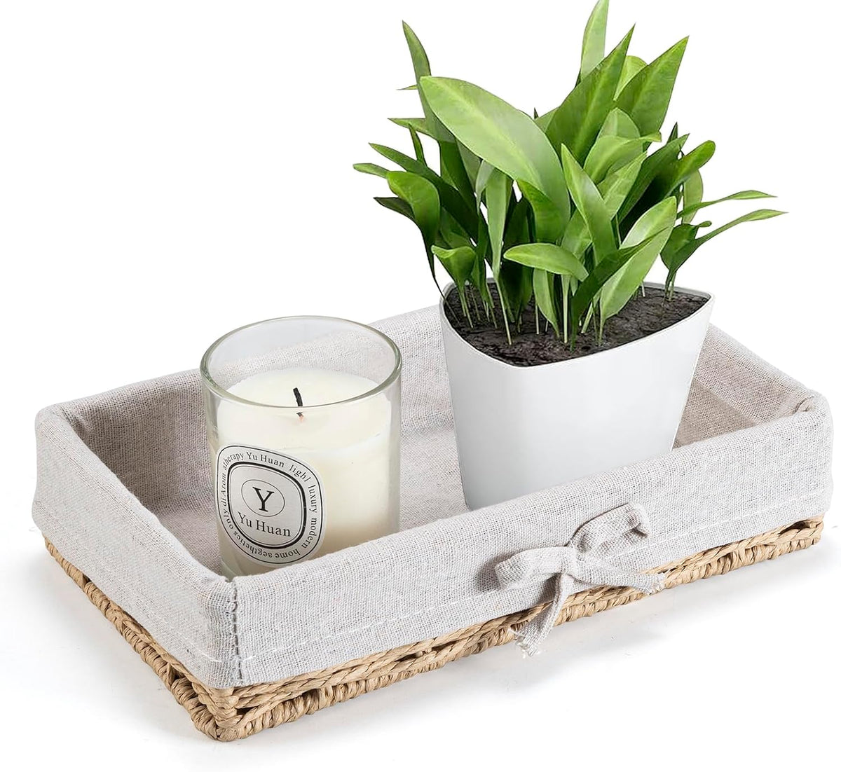 Bathroom Tray Wicker Toilet Paper Basket Toilet Tank Trays for Countertop Storage Behind Bathroom Tray Organizer Toilet Tank Top Basket Suitable for Any Home Décor Style (9.8x5.9x2.36 In, Beige)