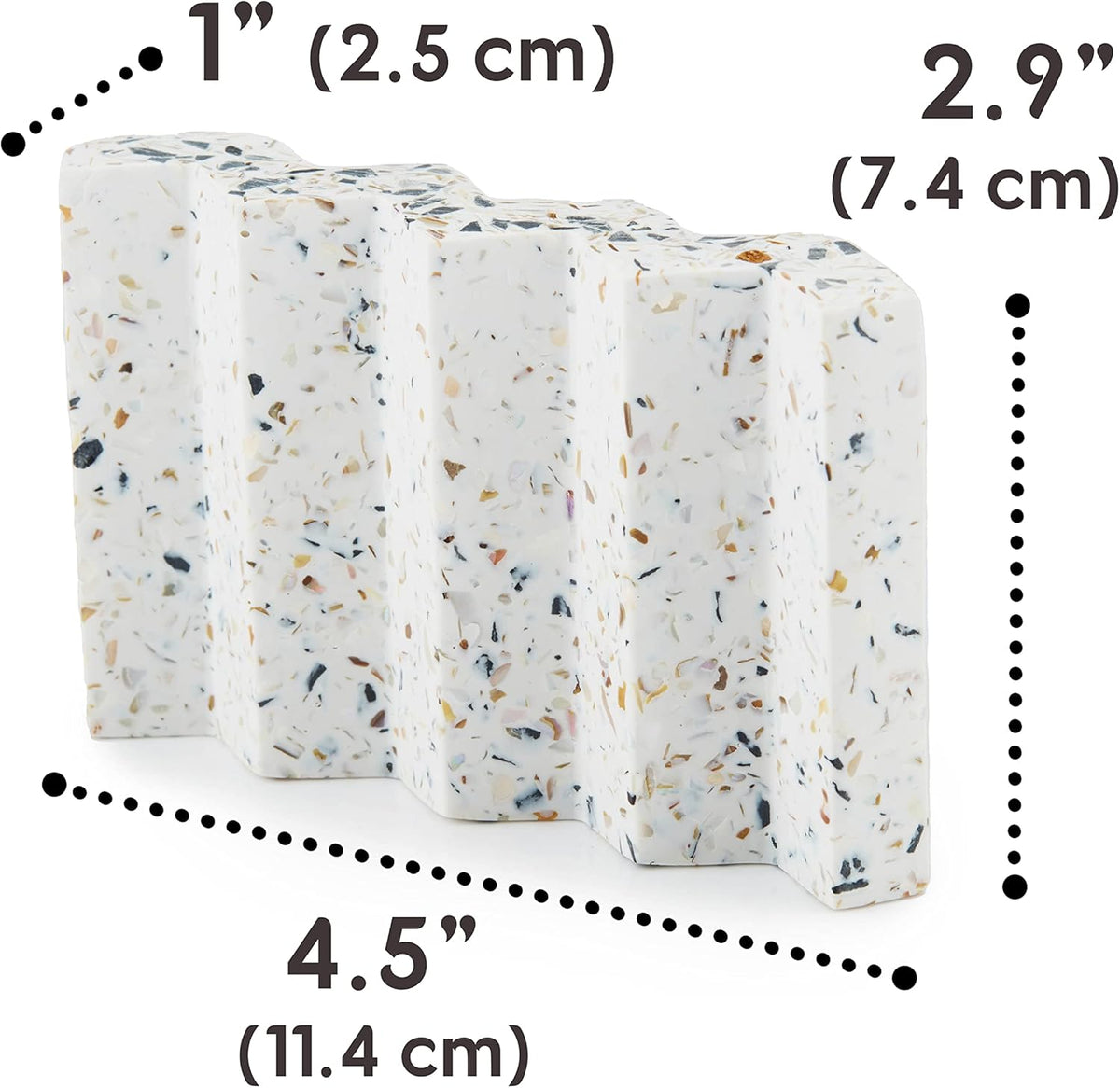 Tapeera Zig Zag Terrazzo Self Draining Soap Dish for Shower - Concrete Soap Saver for Bar Soap Holder - Sponge Holder - Kitchen Soap Tray (White)