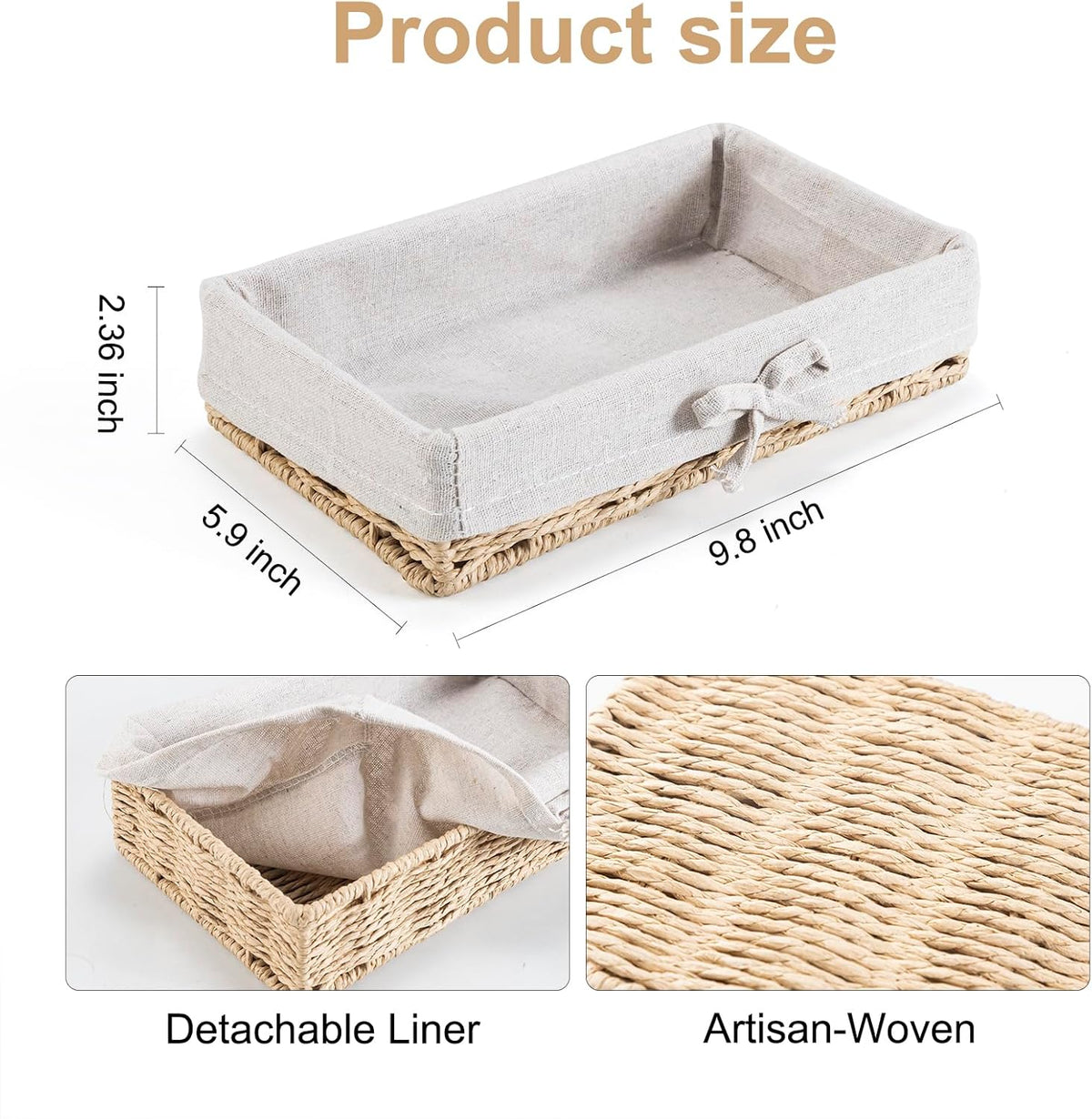 Bathroom Tray Wicker Toilet Paper Basket Toilet Tank Trays for Countertop Storage Behind Bathroom Tray Organizer Toilet Tank Top Basket Suitable for Any Home Décor Style (9.8x5.9x2.36 In, Beige)