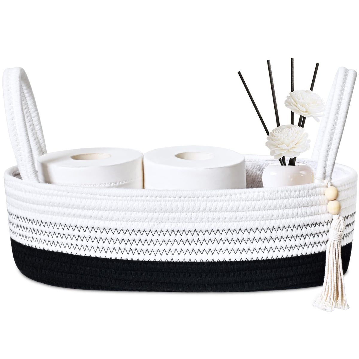 ABenkle Small Storage Basket, Jute Rope Woven Toilet Paper Tray Organizer for Toilet Tank Top, Boho Bathroom Decor Holder for Shelf Bedroom Living Room -13x6x4 Inches
