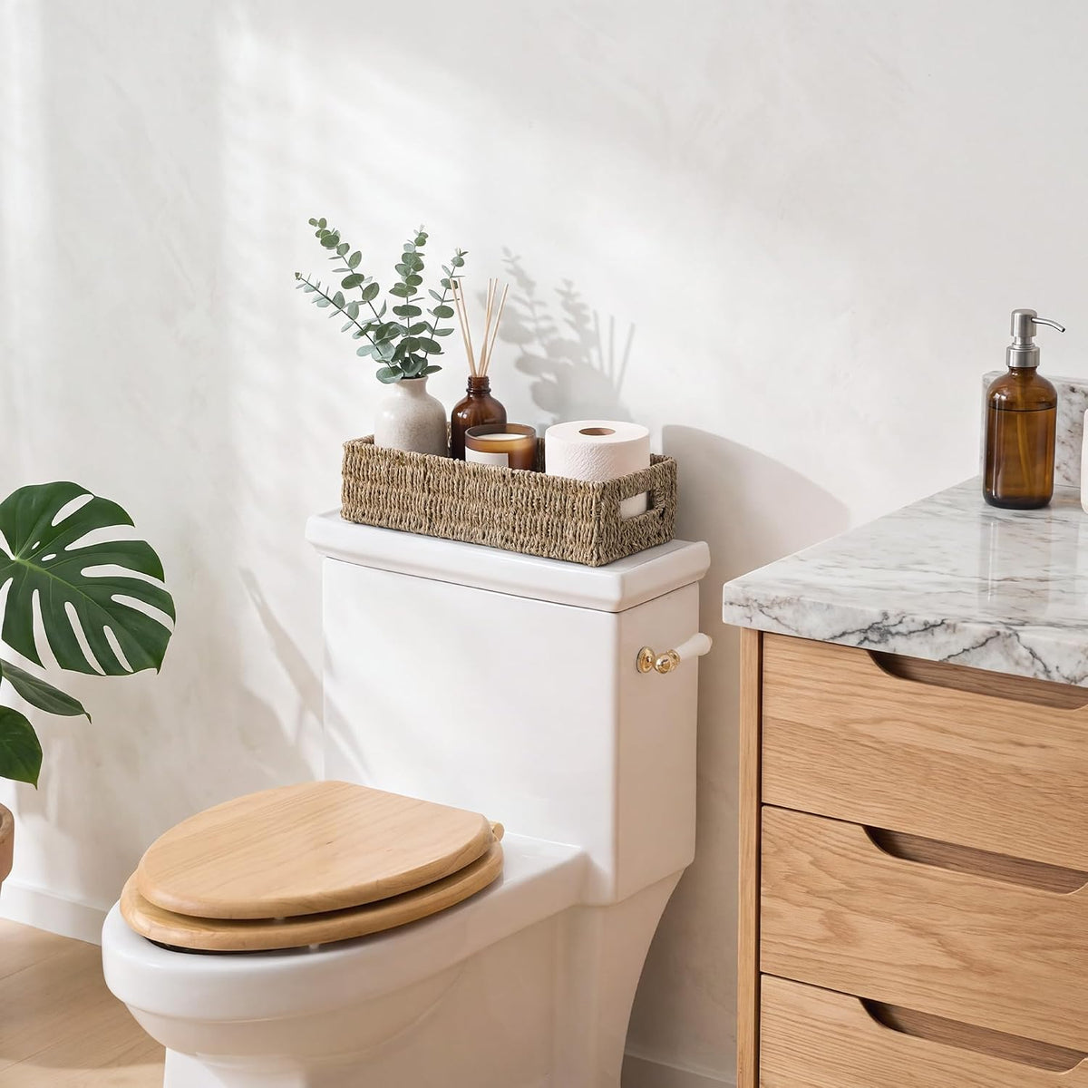 StorageWorks Wicker Seagrass Baskets, Toilet Basket Tank Topper