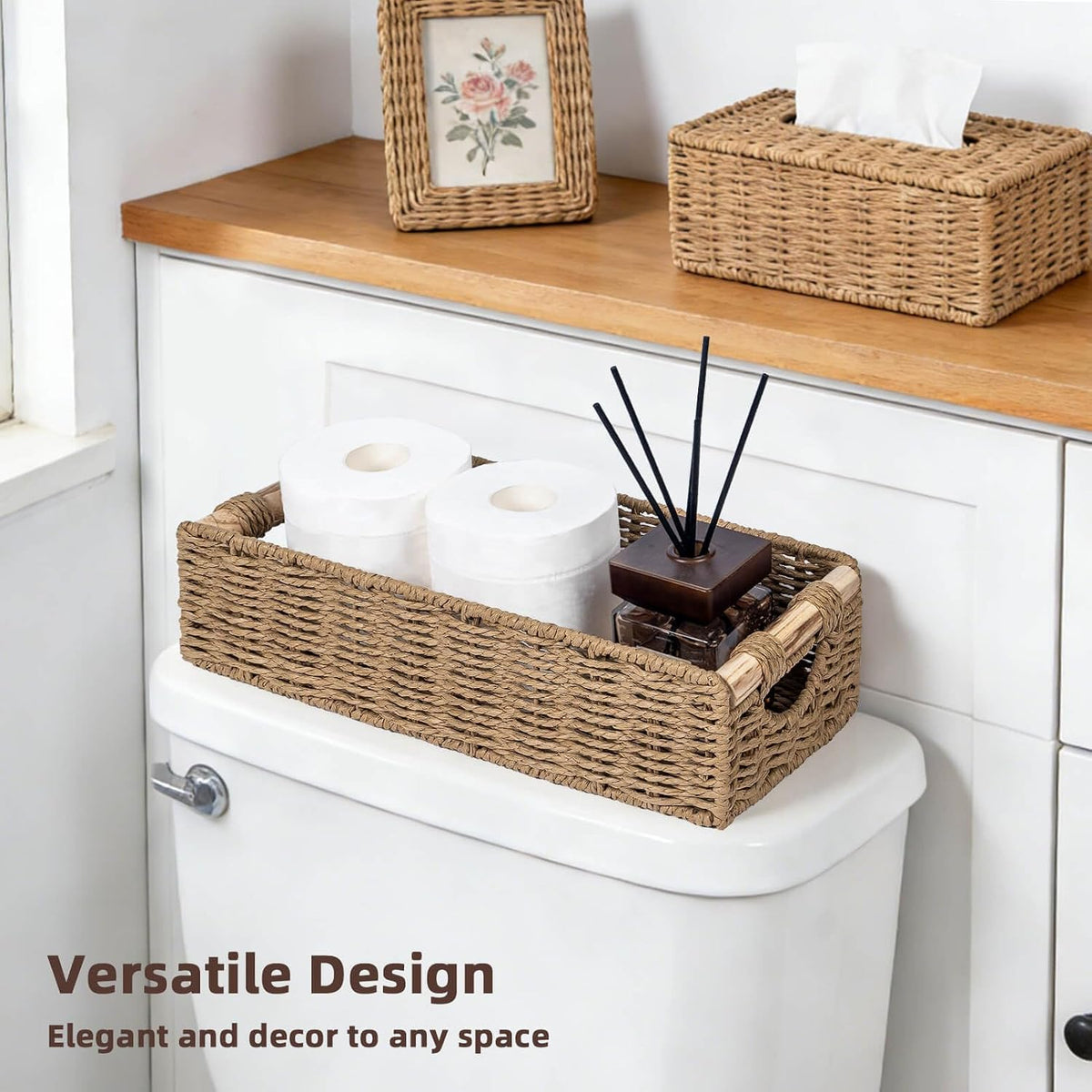 CubesLand Back of Toilet Storage Basket for Organizing W/Cut Out Handle