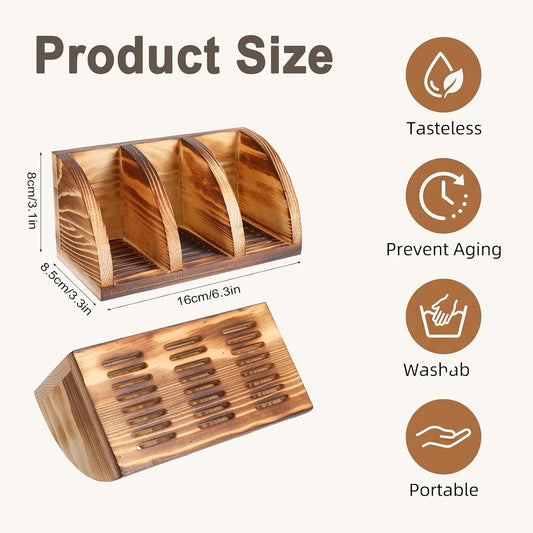 2pcs Wood Soap Holder - Solid Wooden Bar Dish, Self Draining Bathroom