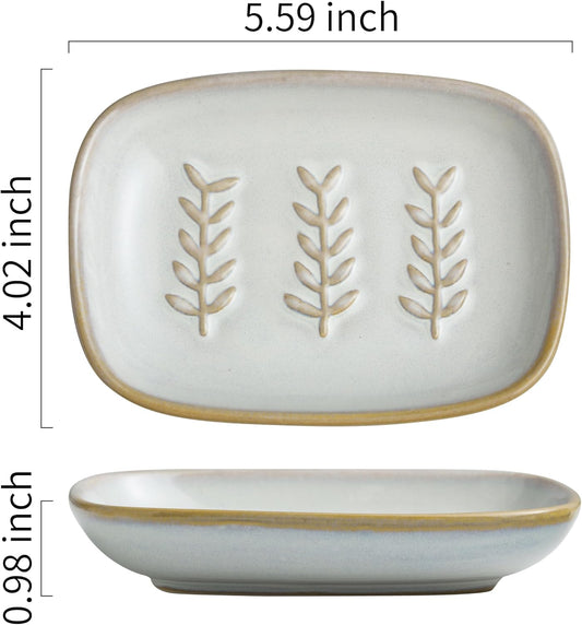 Miamolo Soap Dish Bar Cleaner Dish for Shower, Ceramic Soap Dishes for Large Soap Bar Shampoo or Sponge, Shower Soap Dish Soap Saver Tray for Bathroom Kitchen Sink, Easy to Clean