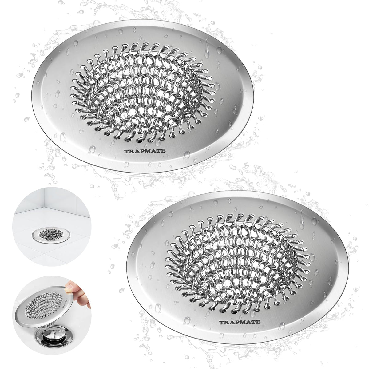 TRAPMATE Shower Drain Hair Catcher, Easy Flip Clean Bathtub Drain Protector