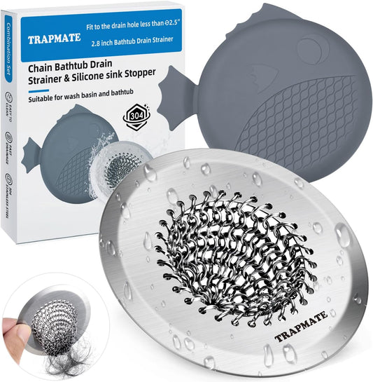 TRAPMATE Shower Drain Hair Catcher, 2.8" Bathtub Stopper Drain Strainer Kit