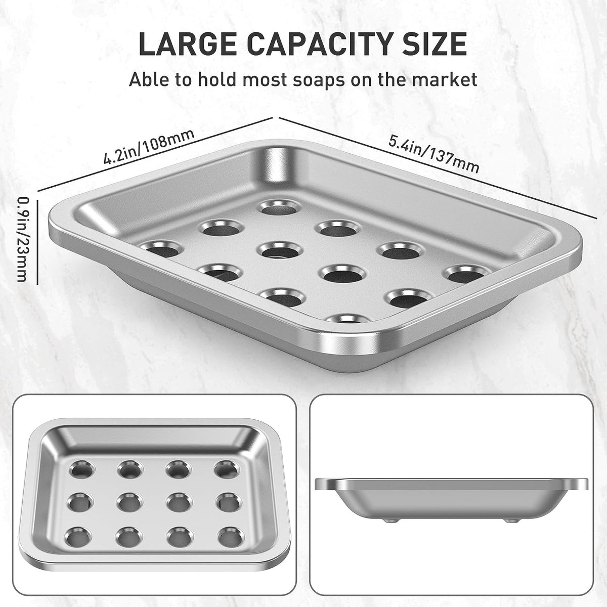 Stainless Steel Soap Dish for Kitchen Sink, Large Draining Tray
