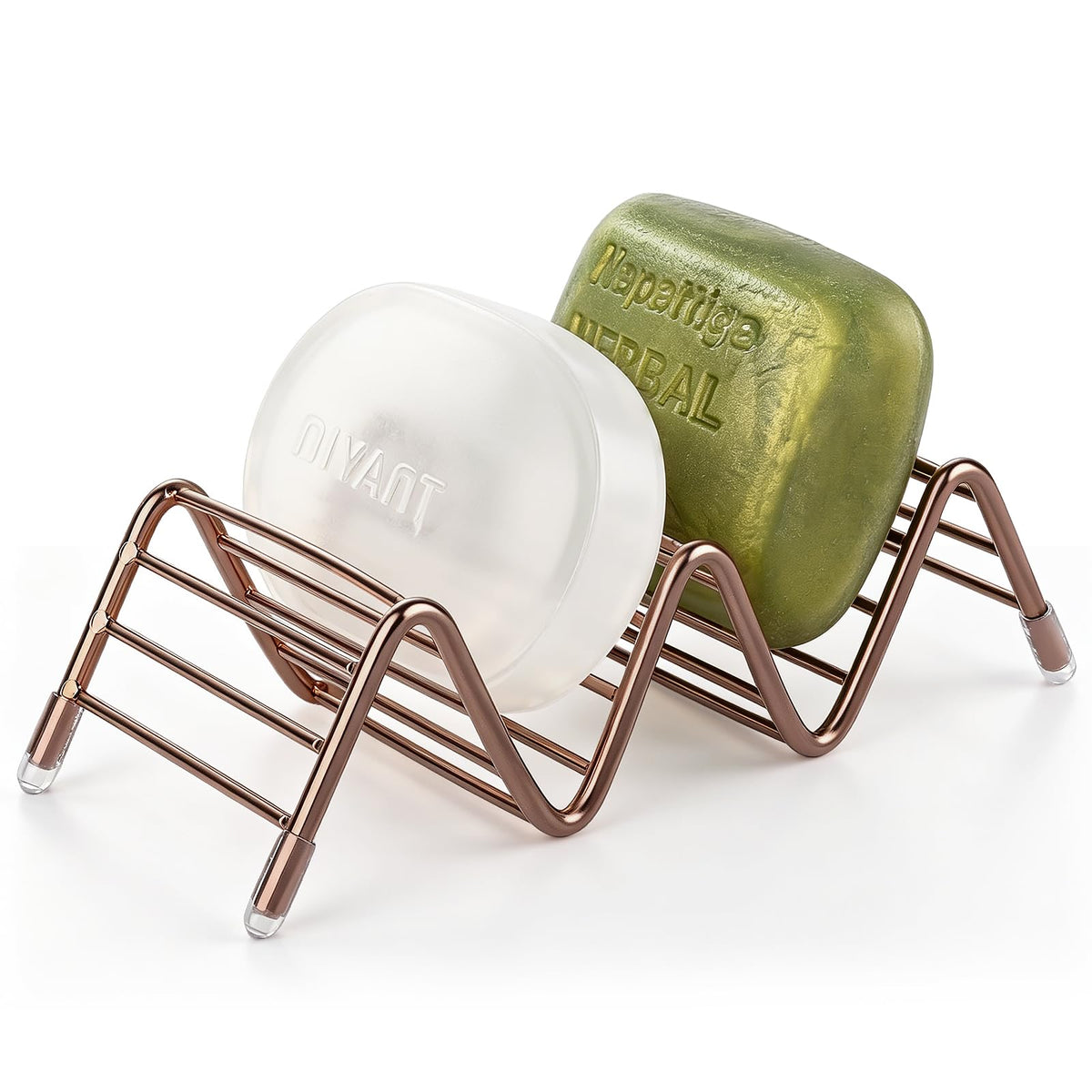 Stainless Steel Soap Dish Draining Soap Holder with Ceramic Tray, Gold