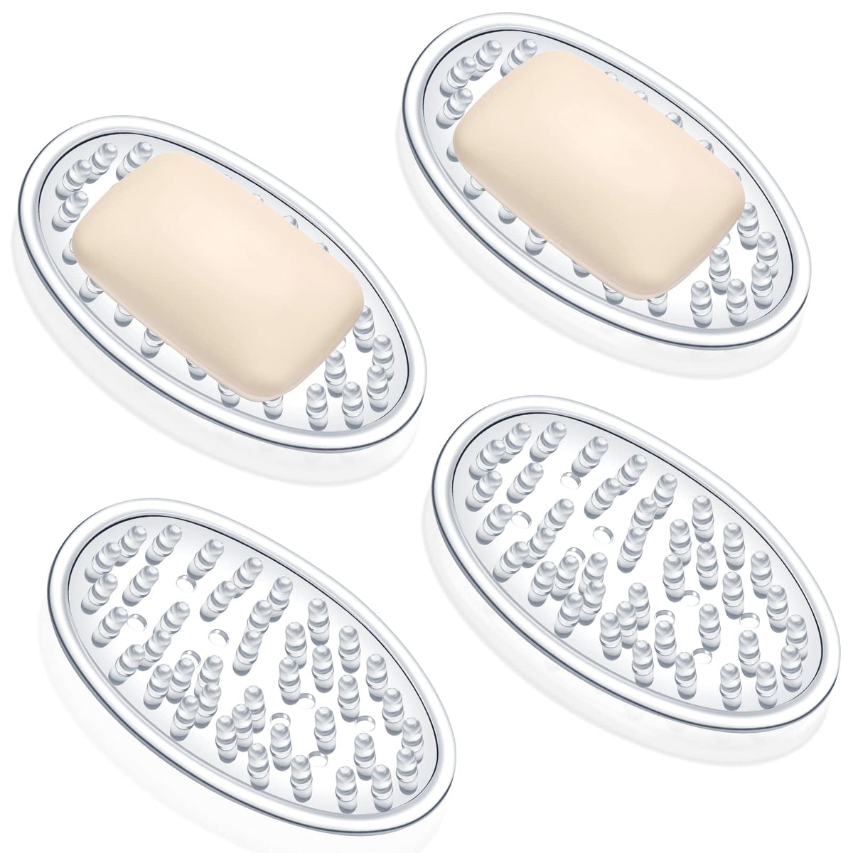 6 Pcs Soap Dish with Holes for Kitchen Bathroom, Clear